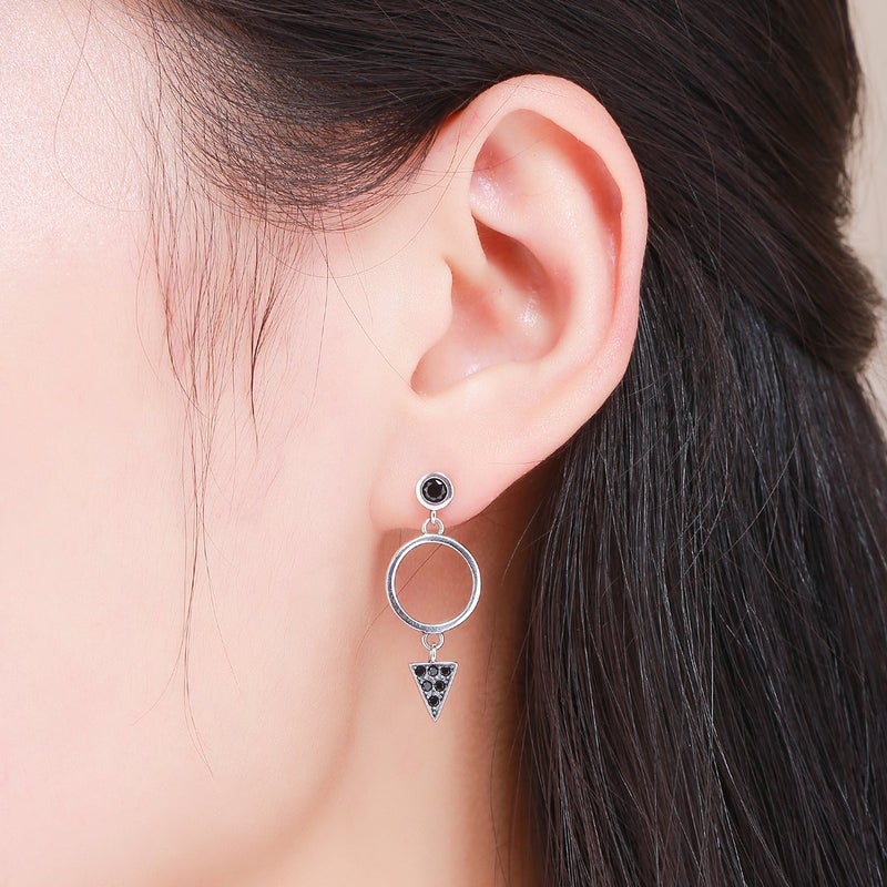 WOSTU Fashion Geometry Dangle Earrings Women's Drop Earrings Sterling Silver Tassel Asymmetrical Earrings, Metal, Cubic Zirconia - Image 3
